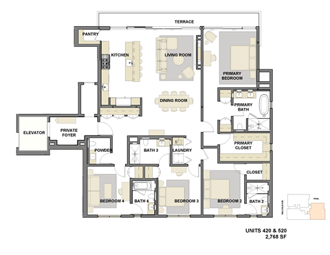 Floor plan for 4 beds, 4.5 baths, 2768 sqft